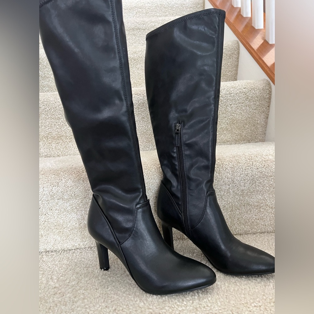 New Franco Sarto Tall Black Stretch Heeled Boots, Sz 7